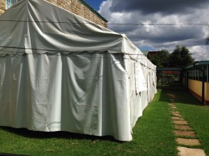 A visiting group just brought this tent. The hospital is trying to find the best way to put it to use. 